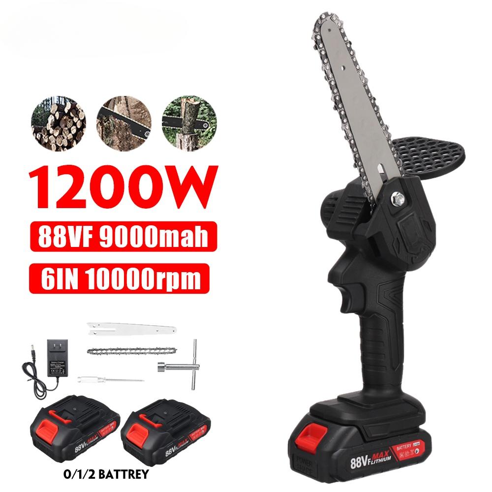 1200W 6 Inch Mini Electric Pruning Saw Rechargeable Electric Chain Saw With 2pcs Battery Woodworking Garden Logging Cutter