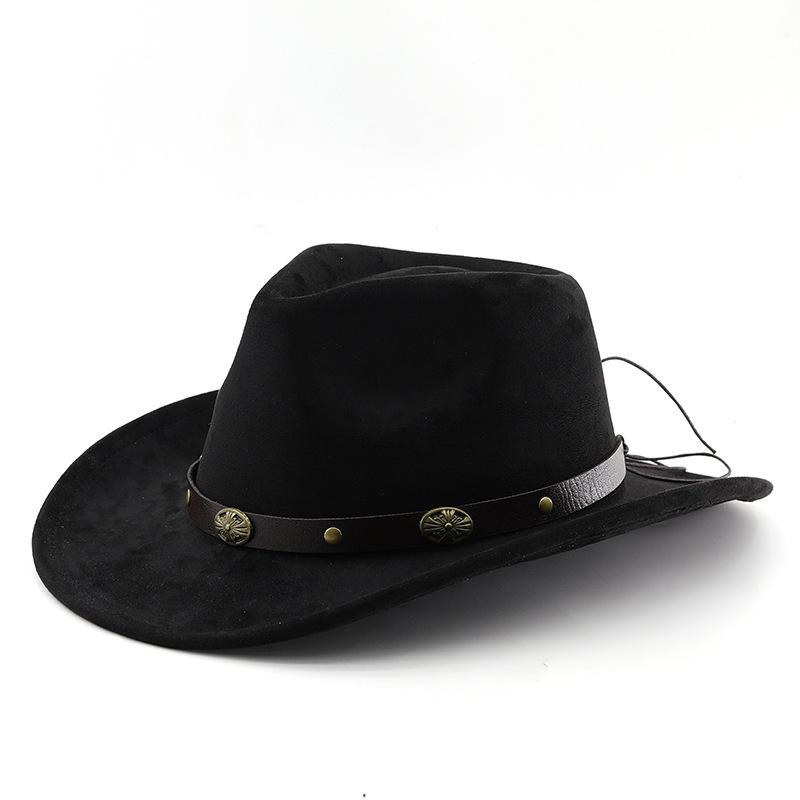 Western Suede Upturned Edge Western Cowboy Hat Men's and Women's Outdoor Travel Hat Rolled Brim Ethnic Style Top Hat Felt Hat