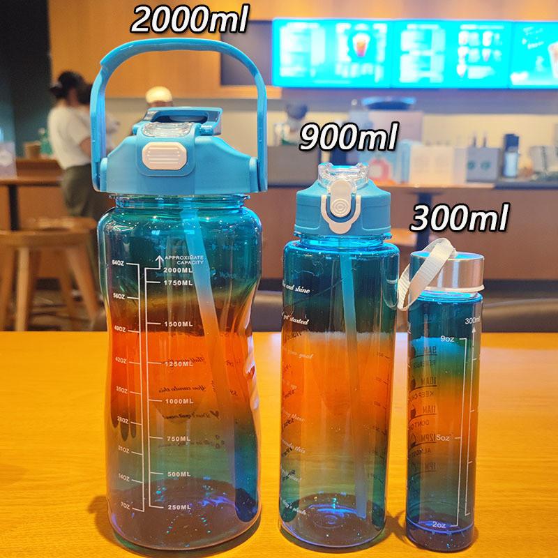 Plastic Cup Set Large Capacity Sports Water Bottle With Straws For Outdoor Fitness And Travel