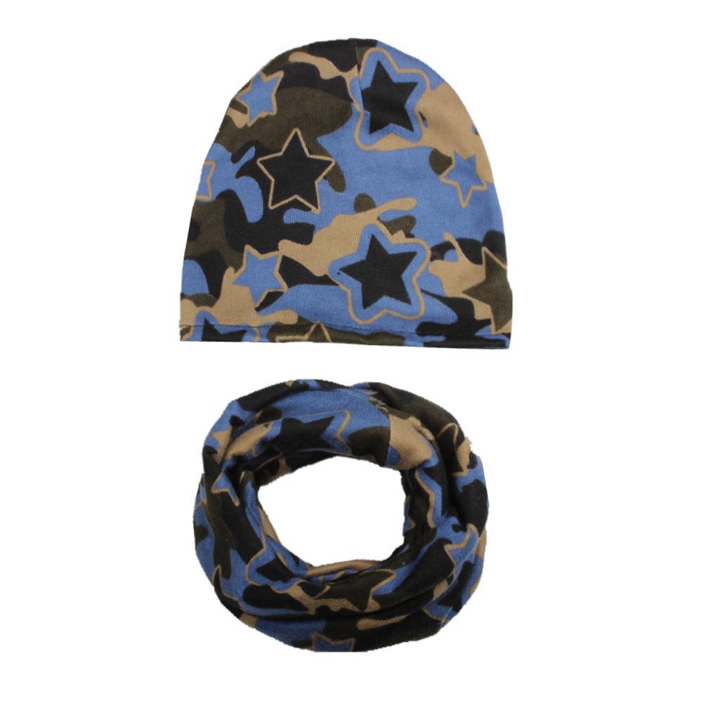 Cotton Hat Scarf Set Cute Star Print Kids Beanie + Scarf Collar Autumn Winter Kids Cap
