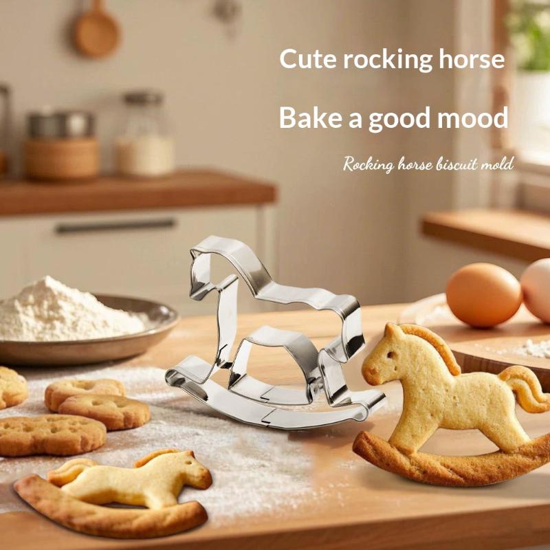 

2026 Форма для печенья в виде лошади из нержавеющей стали, формы в виде лошадки-качалки, форма для печенья, декор для мастики и выпечки, инструменты для выпечки one size