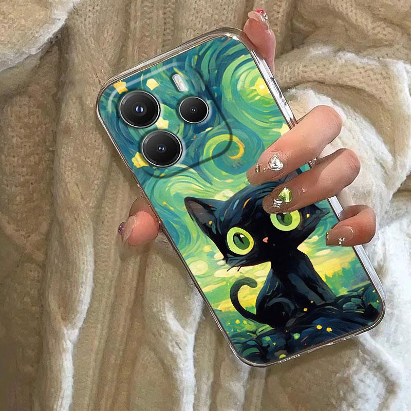 Cat Van Gogh Starry Sky Phone Case For Xiaomi Redmi 14C 13C 12C 10C Cover for Redmi Note 14 13 12 11 10 9 8 Pro Plus Clear Funda