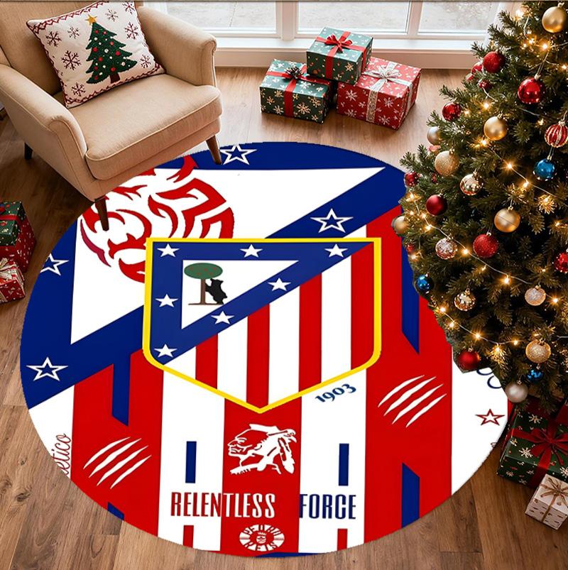 Atletico Madrid Pattern Round Rug, Indoor/Outdoor Mat, for Picnic, Gameroom, Bedroom, Office, Living Room, Home Decor Carpet, Birthday Gift