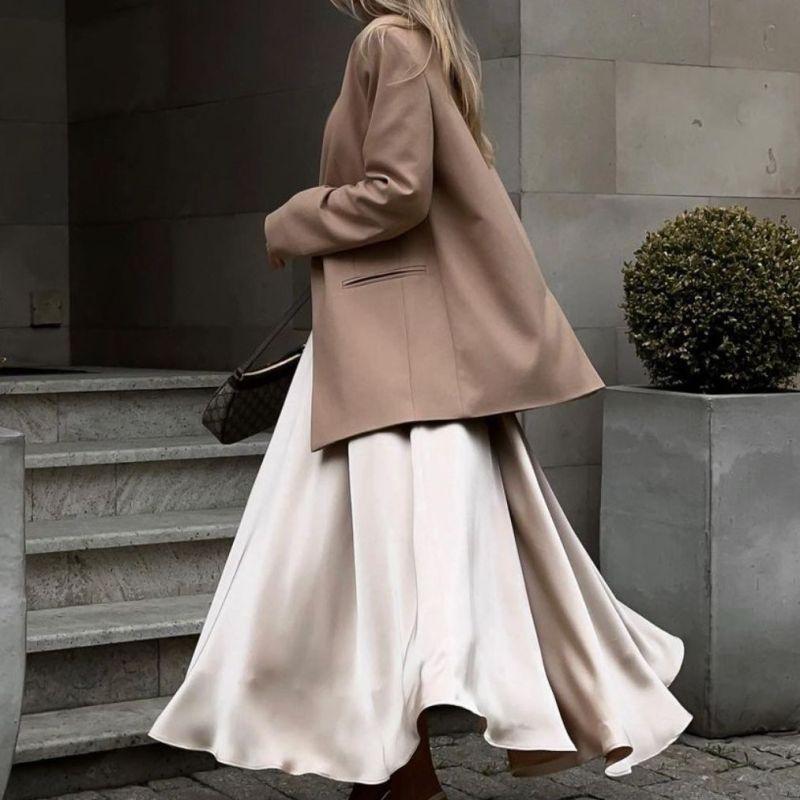 Tooxika Women's Fashionable And Elegant High Waist Versatile Long Satin Skirt