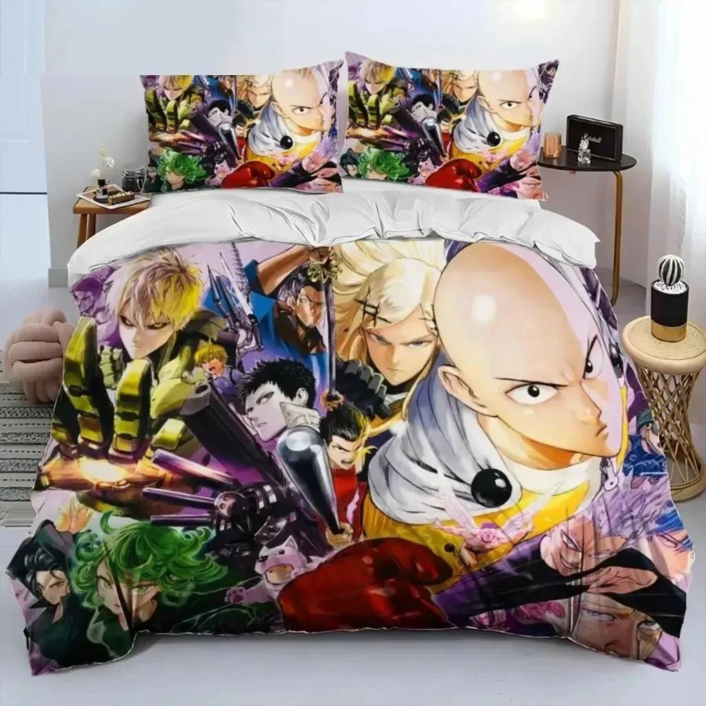 3D Печать Аниме One-Punch Man Сайтама Комплект Постельного Белья Двуспальный Полуторный Кинг Пододеяльник Наволочка Мальчики Девочки Взрослые Спальня