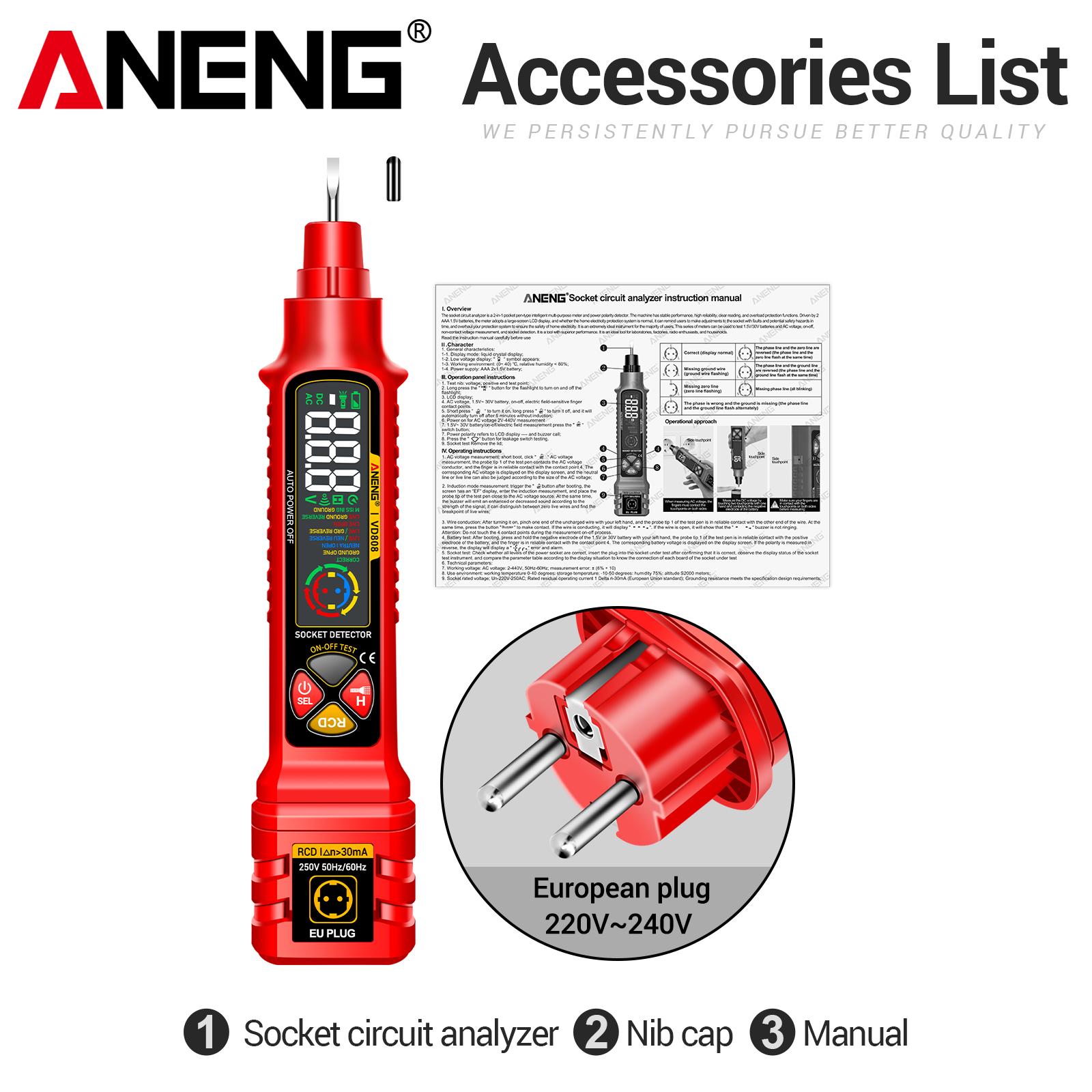 

ANENG VD808 Circuit Breaker Finders AC Voltage Tester US/EU Plug Leakage Polarity Leakage Tester Tools Socket Circuit Analyzer
