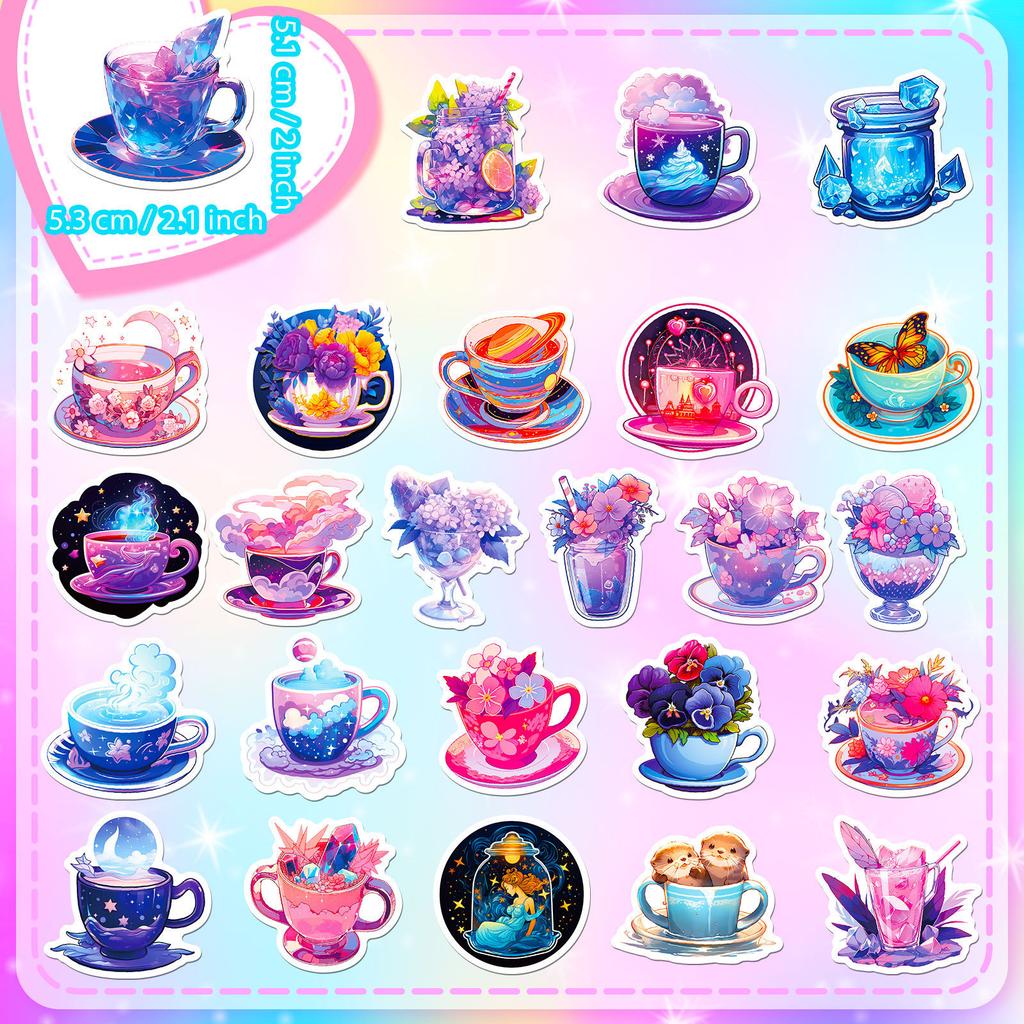 50 Cartoon Cups, World Graffiti Material Hand Account Stickers, Cups, World Art Creative Stickers