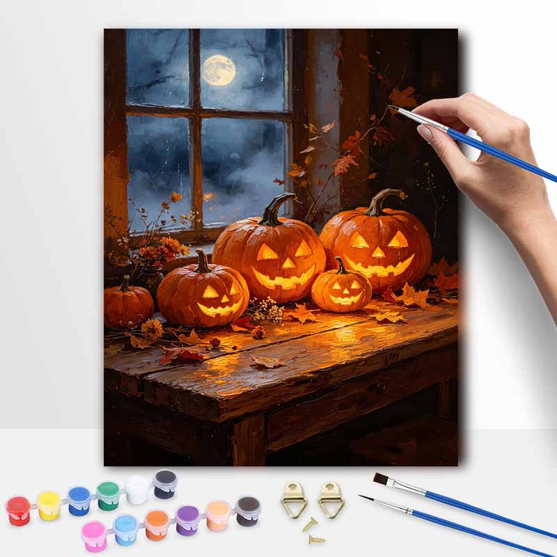 5 Pumpkin Halloween oil painting painting art coloring painting handmade diy home decoration painting