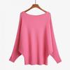 Womens Winter Solid Color Loose Batwing Sleeve Knit Sweater One-Shoulder Neck Long