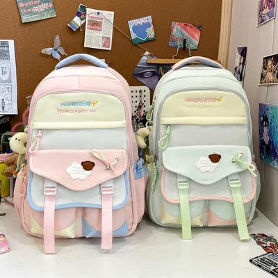 Junior High School Student Schoolbag Female Cute Color Matching Large-capacity Computer Backpack Practical Thickened Wear-resistant Casual Backpack