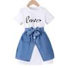 Children's Clothing Baby Casual Sleeveless Bow Trim Top + Fake Pocket Skirt Girl T Shirt Girl Skirt