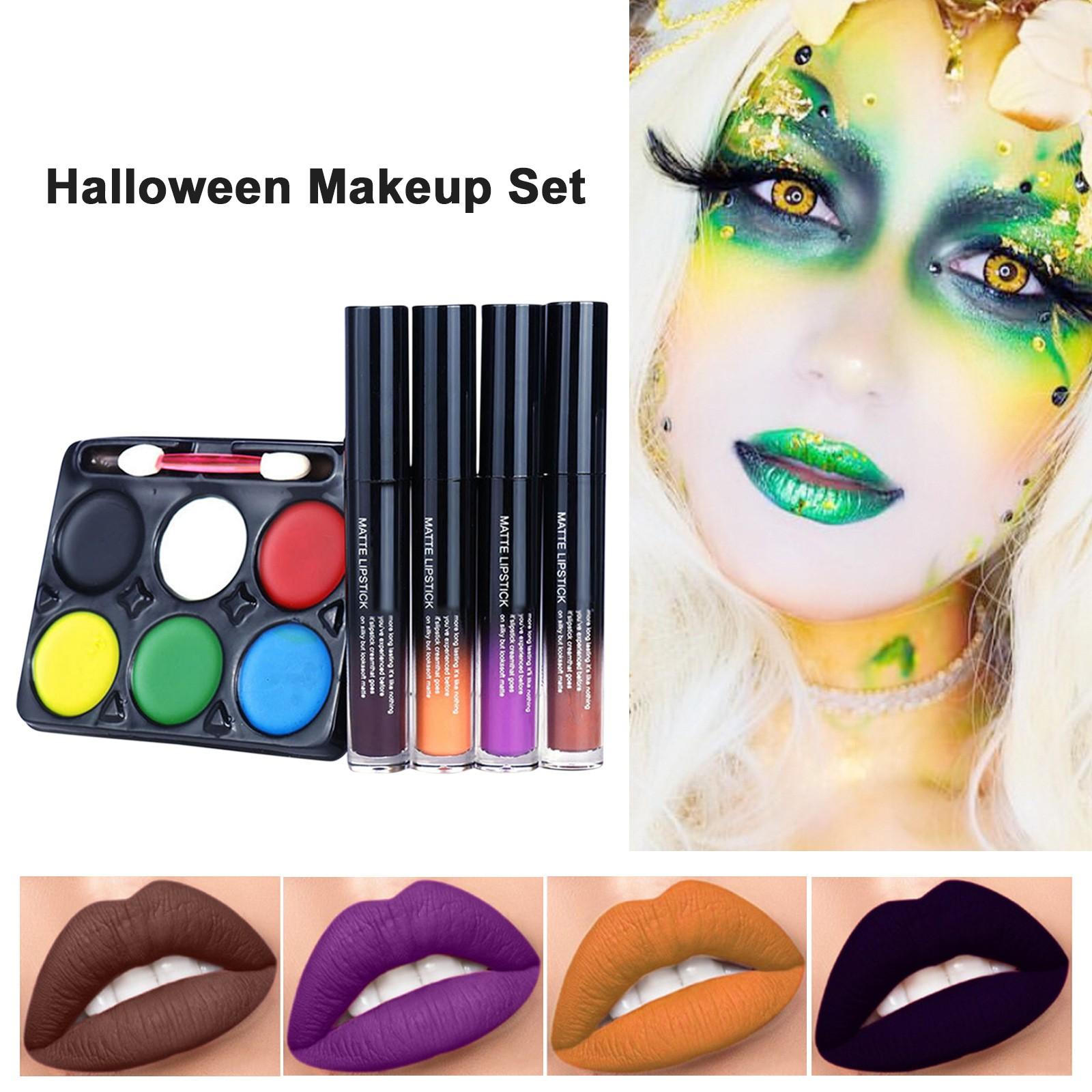 

Набор для макияжа с блеском для губ на Хэллоуин, реалистичные эффекты, смываемый спрей, антипригарный, поддельная кровь, 4,5 мл*4+10 г One Size