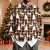 Men's Casual Loose Fit Long Sleeve Collared Shirt with Christmas Print for Holiday Parties