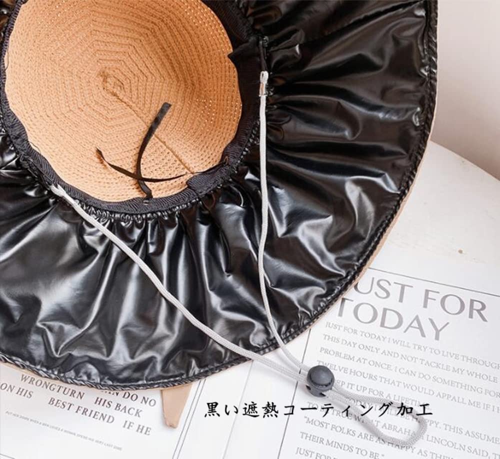 Sun UV Wide Chin Actress Lightweight [Lhyxuuk] Women's Hat, Protection, Cut, Brim, Heat-Blocking Coating, Strap, Foldable, Portable, Hat, Ribbon,