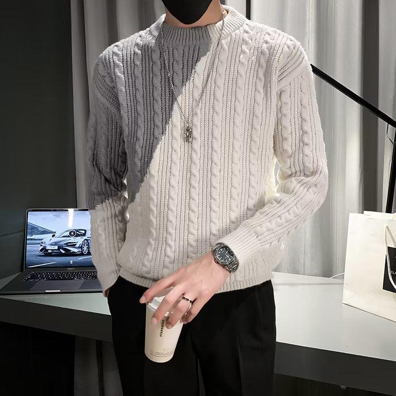 

2025 Men s Trendy Korean-Style Spring/Autumn Thick Loose Knit Round Neck Sweater M білий