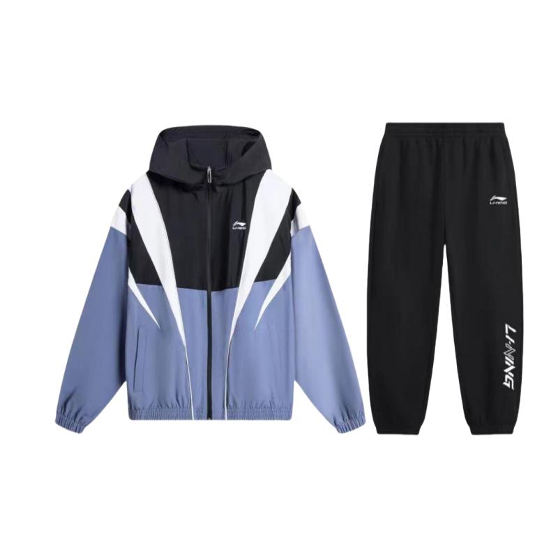 

Li-Ning Letter Print Versatile Comfortable Hooded Drop Shoulder Loose Long Sleeve Elastic Waist Long Pants Casual Sports Suit AFDU033-5+YKLU208-1 XL