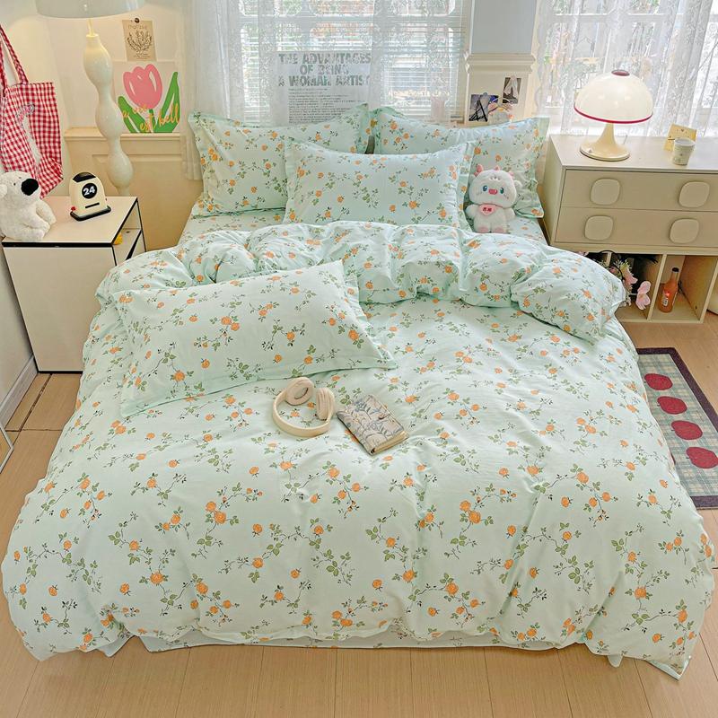 100% Cotton Printed Bedding Set Soft Breathable Duvet Cover With 2 Pillowcases Comfortable Home Textile
