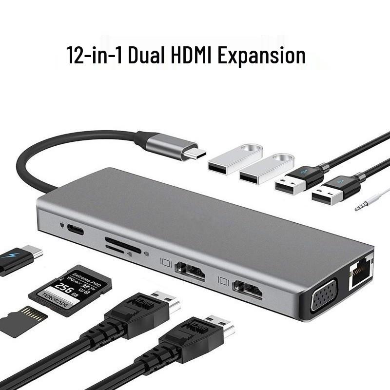 

12-in-1 USB-C Dock: Dual HDMI 4K, Gigabit Ethernet Hub for Laptops