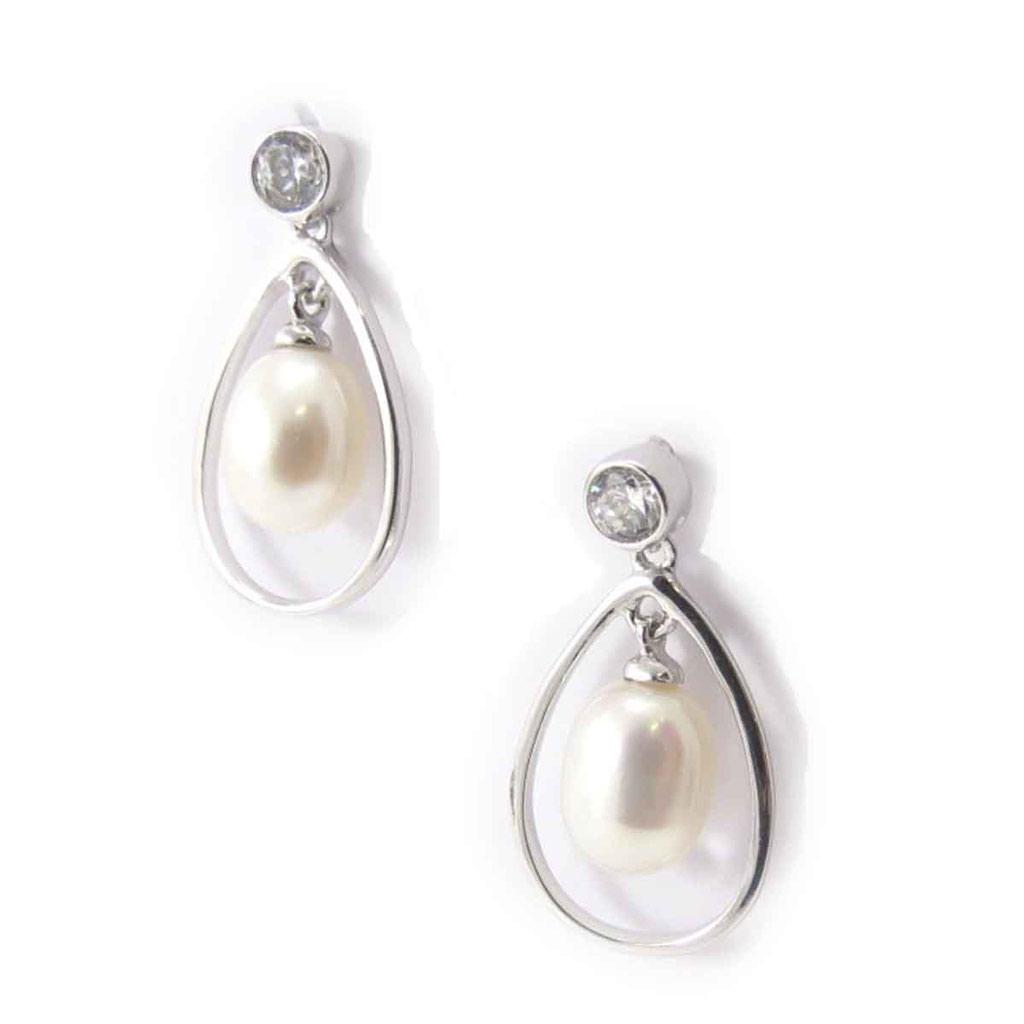 Les Trésors De Lily [J8619] - Boucles Argent 'Sissi' blanc argenté (rhodié) - 20x11 mm