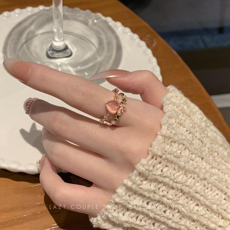 Pearl Bunny Ring Hepburn Style Fashion Metal Enamel Index Finger Ring Niche Design High-end Ring