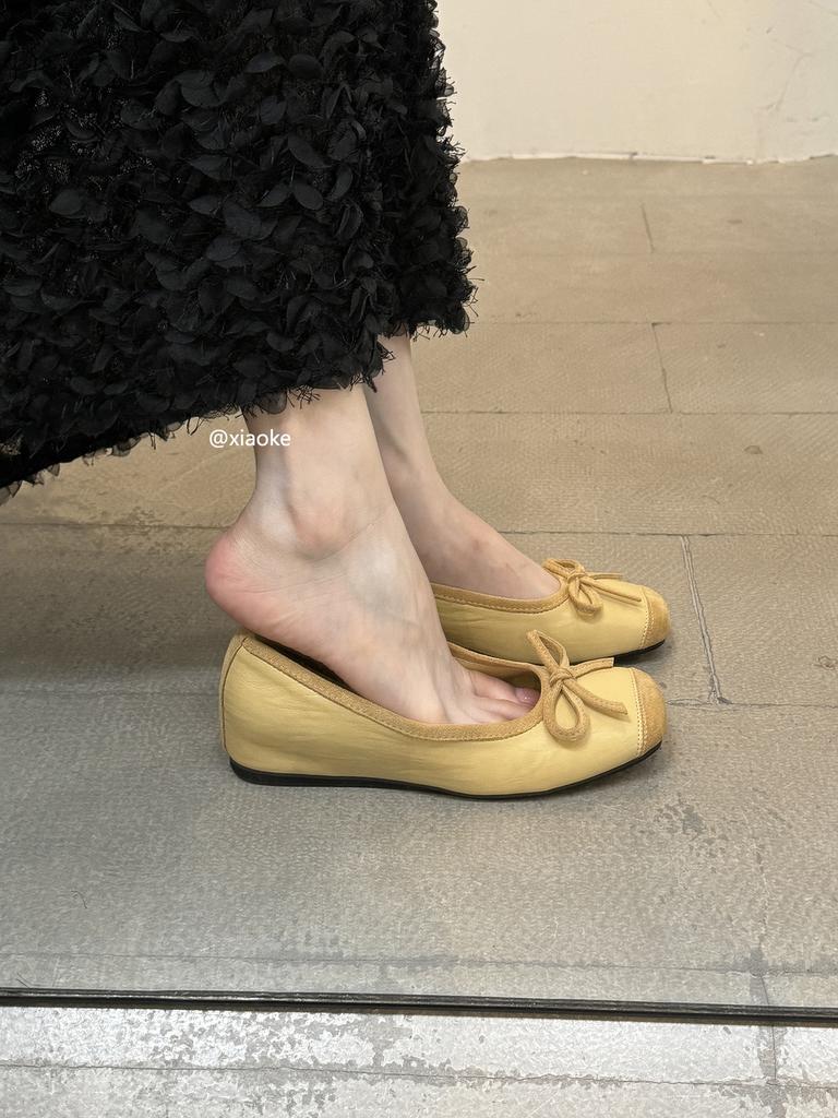 Inner height increase French retro flat ballet shoes 2025 shallow mouth gentle evening soft sole red single shoes Doudou shoes