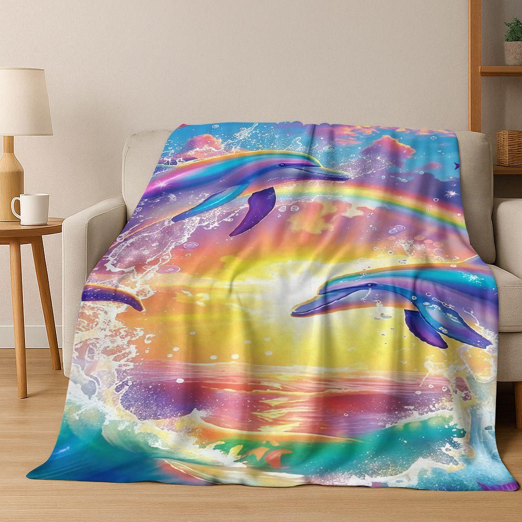 Dream Underwater World Sea Dolphin Turtle Coral Art Flannel Blanket,Cozy Soft Throw Blanket for Home Bedroom Bed Sofa Gift Kids