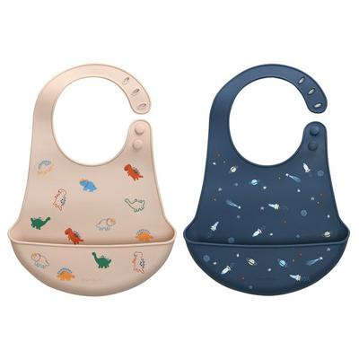 Daily Like Bonbon Silicone Bib 2-piece Set, 08 Baby Dino, 09 Universe, 1 Set