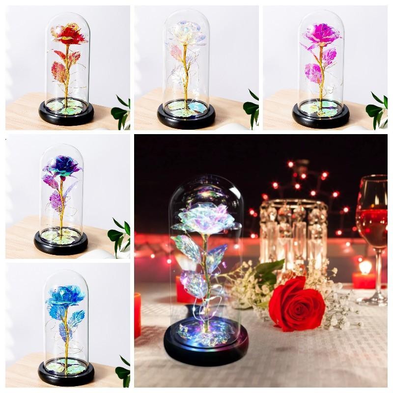 Romantic Rose Forever Flower In Dome Led Light Valentine Day Birthday Gift Decor