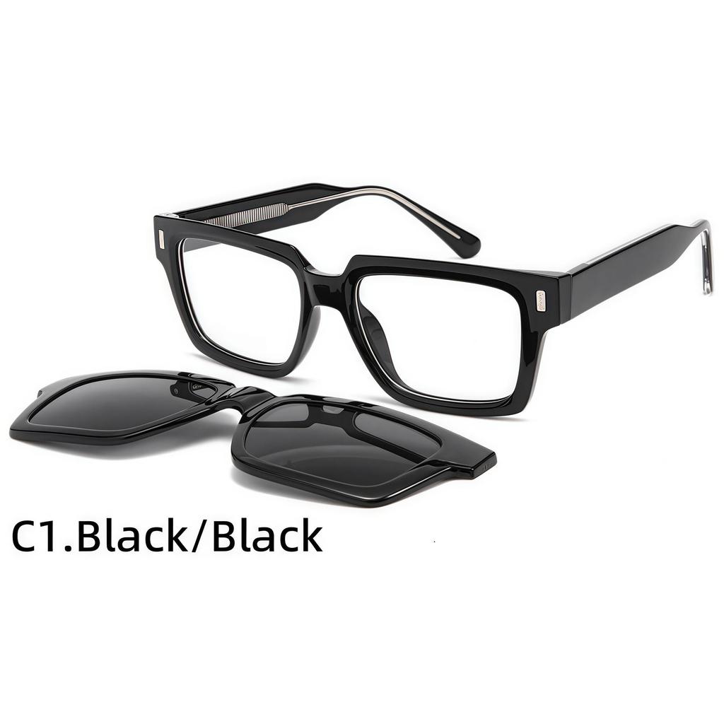 Polarized Men's Square Frame Sunglasses - European/American Style with Magnetic Cross-Border Design