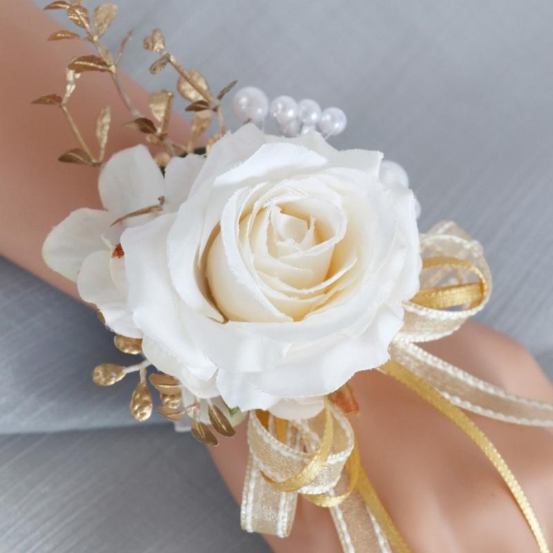 Pack of 6 Silk Rose Flower Brooch/Bracelets Elegant Bridal Jewelry Stylish Wedding Party Accessories for Bridesmaids