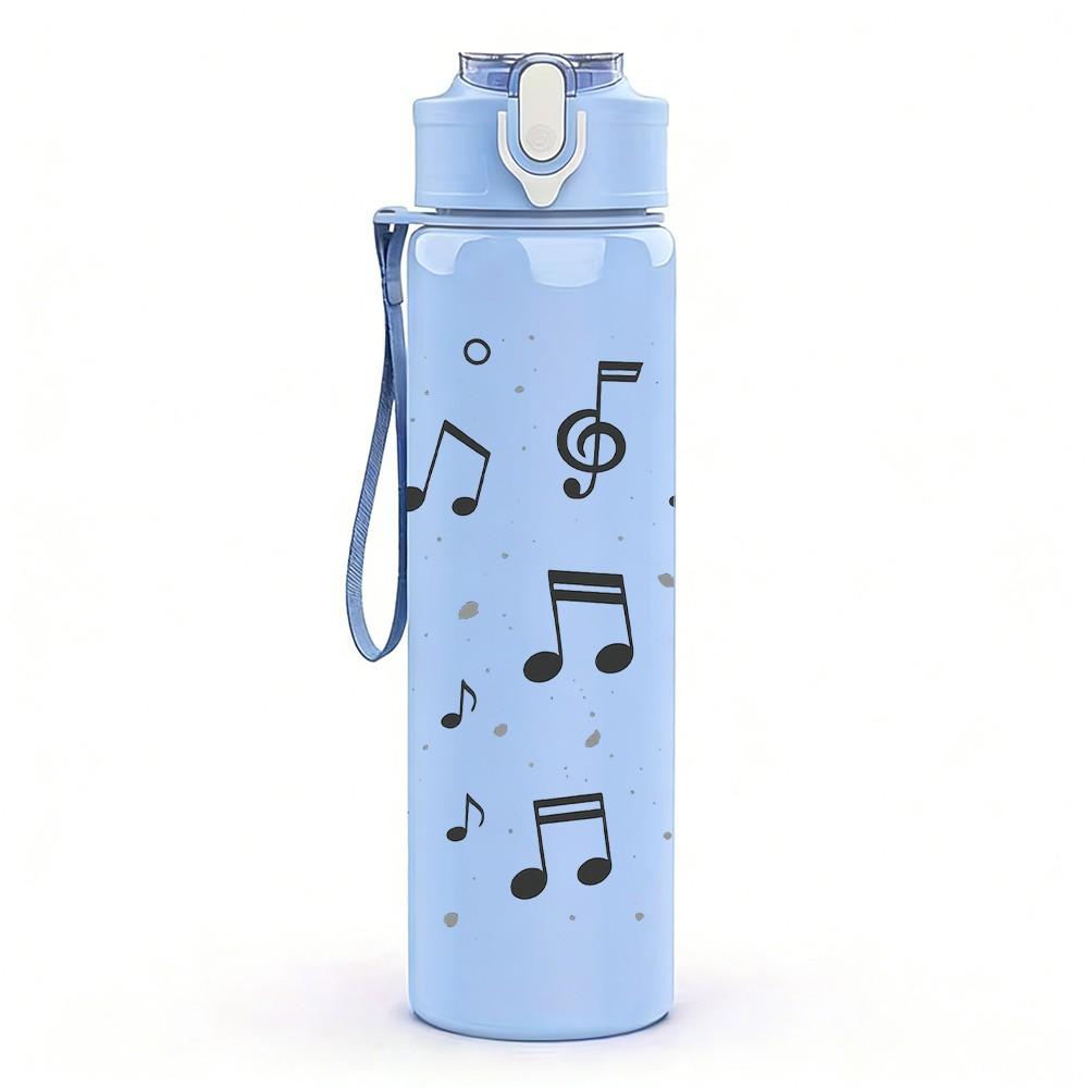 1PC Floating Musical Note Staff Print 750ml Color Plastic Sports Water Bottle Leakproof Flip Straw Lid Suitable for Sports Office Home Use