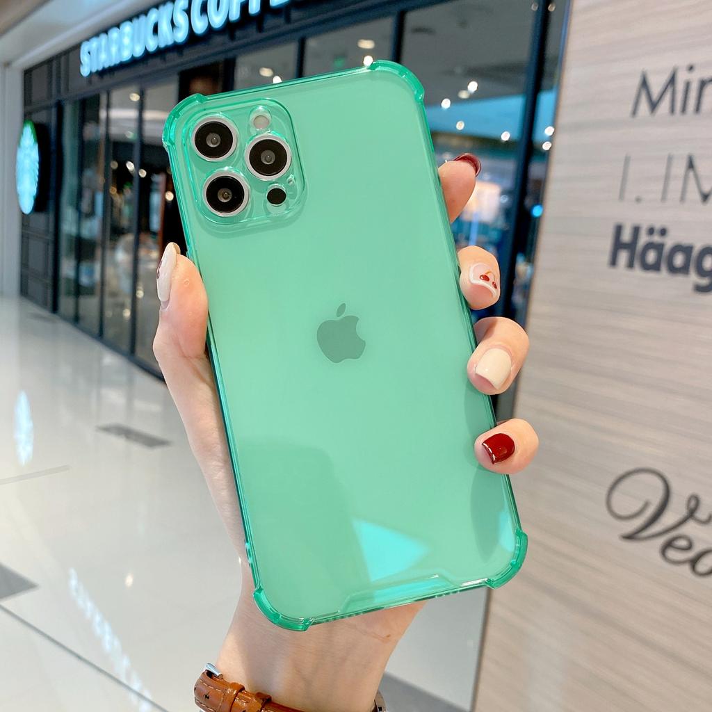 Applicable To iPhone14 Four-corner Anti-drop Fluorescent Case Creative Color Transparent Solid Color Anti-drop Mobile Phone Case Apple 15PROMAX