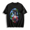 Dark Skeleton Geisha Green Snake Graphic Trendy Casual Top Pure Cotton T-shirt
