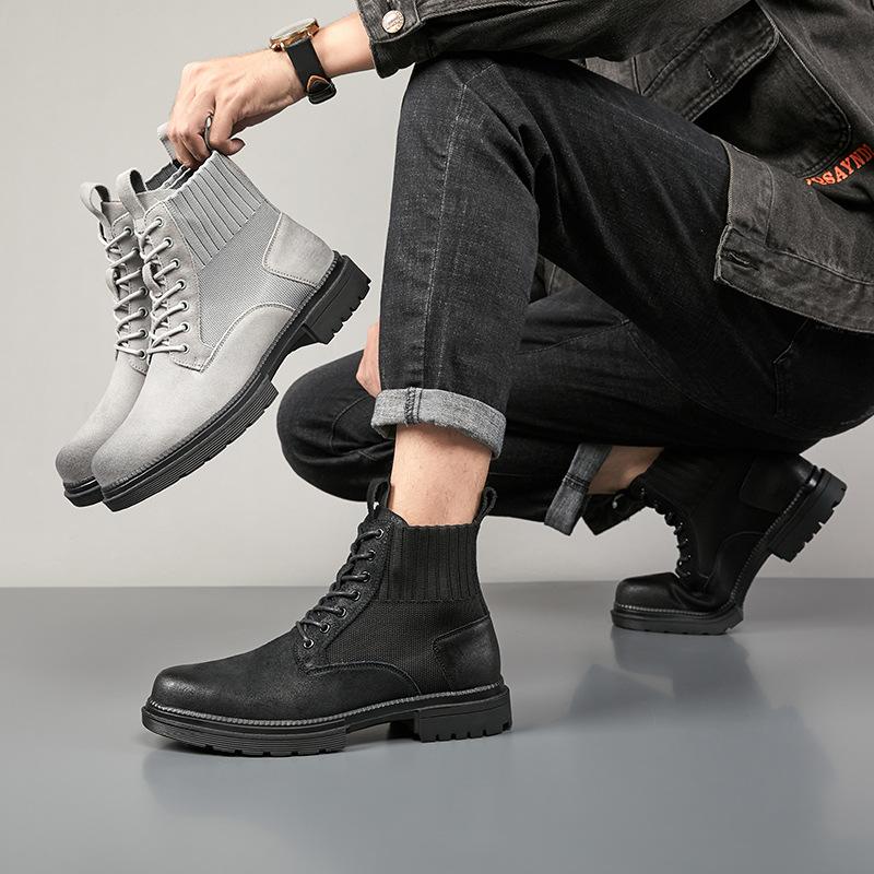 Vintage Martin Boots British Style Thick-Soled High-Top Men'S Tooling Boots Waxed Leather Outdoor Hiking Boots