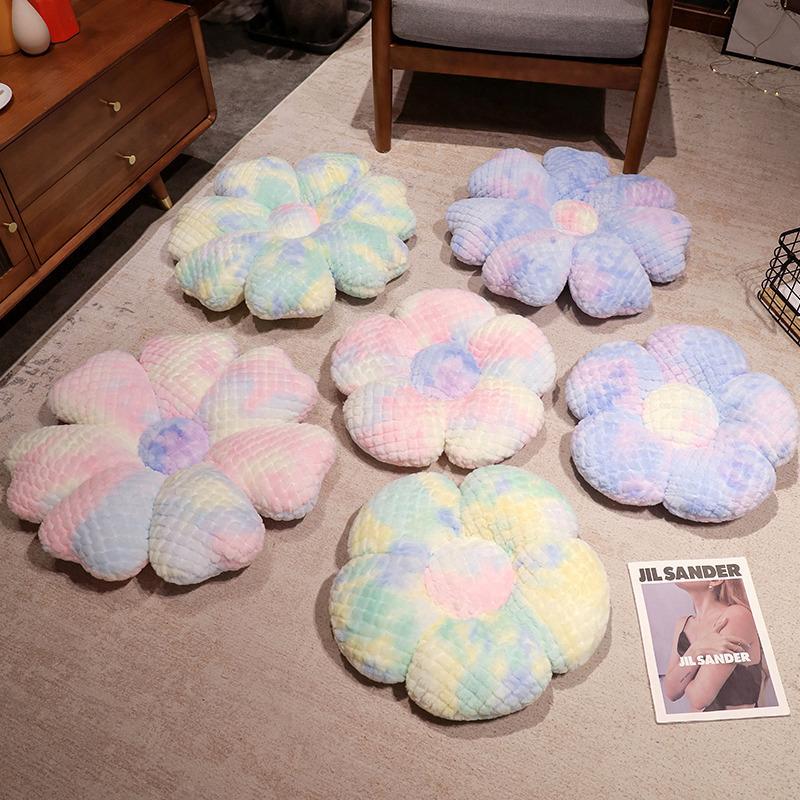 Tavşan Kürk Kabartmalı Batik Desenli Çiçek Yastık Peluş Yastık Koltuk Minderi Uyku Yastığı Sırt Kız Yastığı