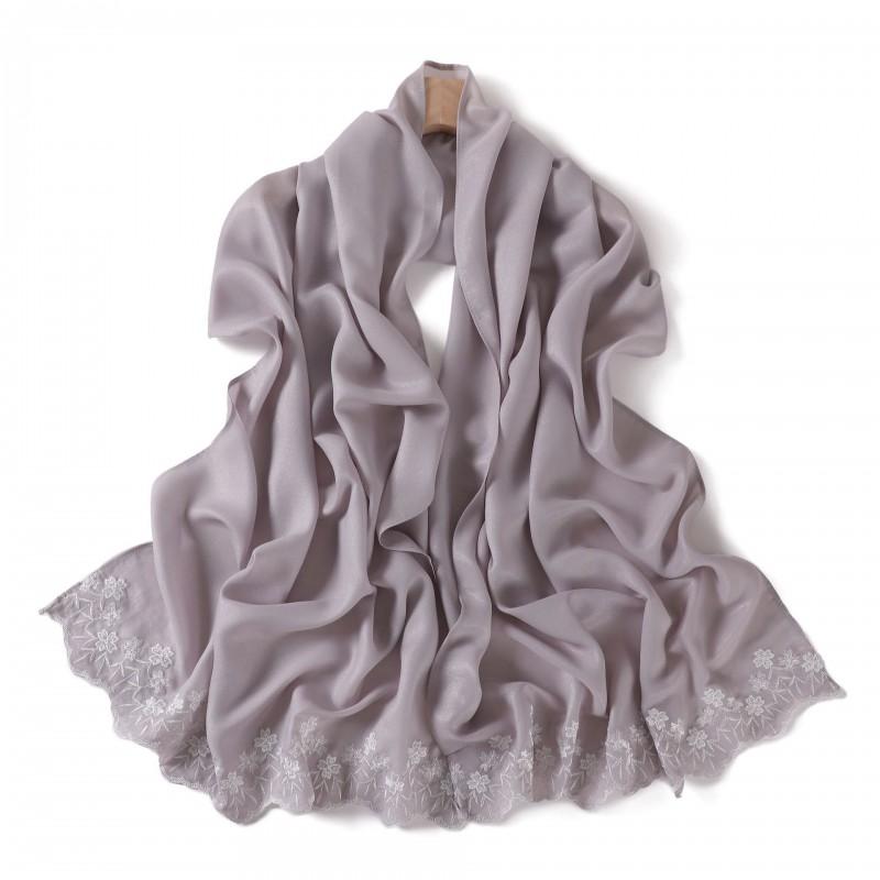 Floral Embroidered Solid Color Scarf Shawl Wrap Lightweight UV Protection Accessory Women
