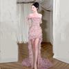 2026 French Pink One-Shoulder Strapless Dress: Elegant High-End Party & Engagement Attire