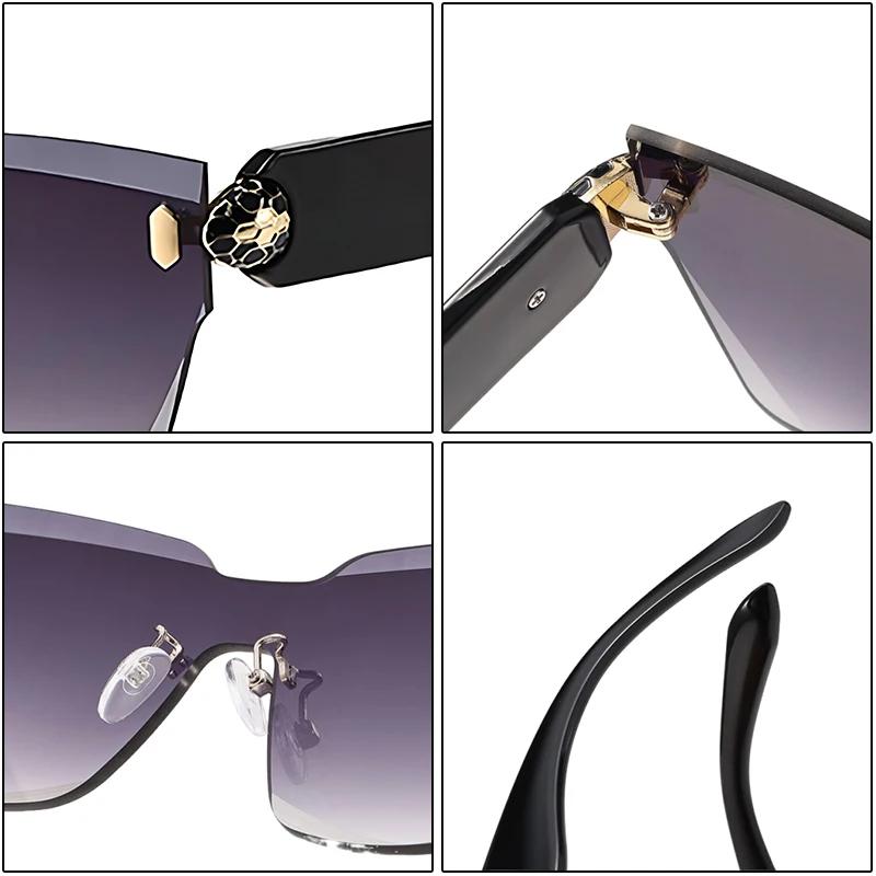 New Fashion Brand Luxury Designer Sunglasses Women Snake Oversized Vintage Shades Glasses Travel Rimless Trendy Sunglasses