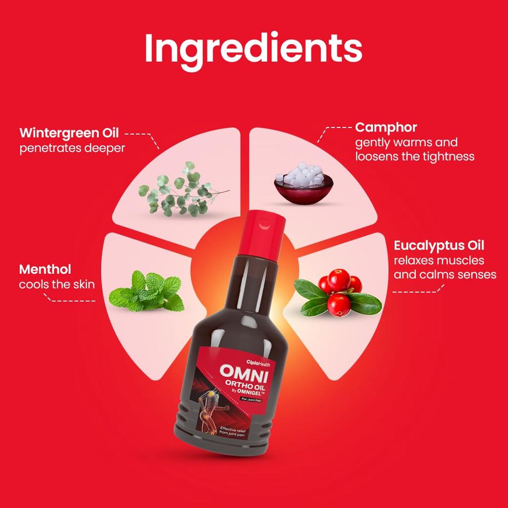 Omnigel Ortho Oil 120ML Pack Of 1 Ayurvedic Joint Pain Relief Massage Oil For Muscles