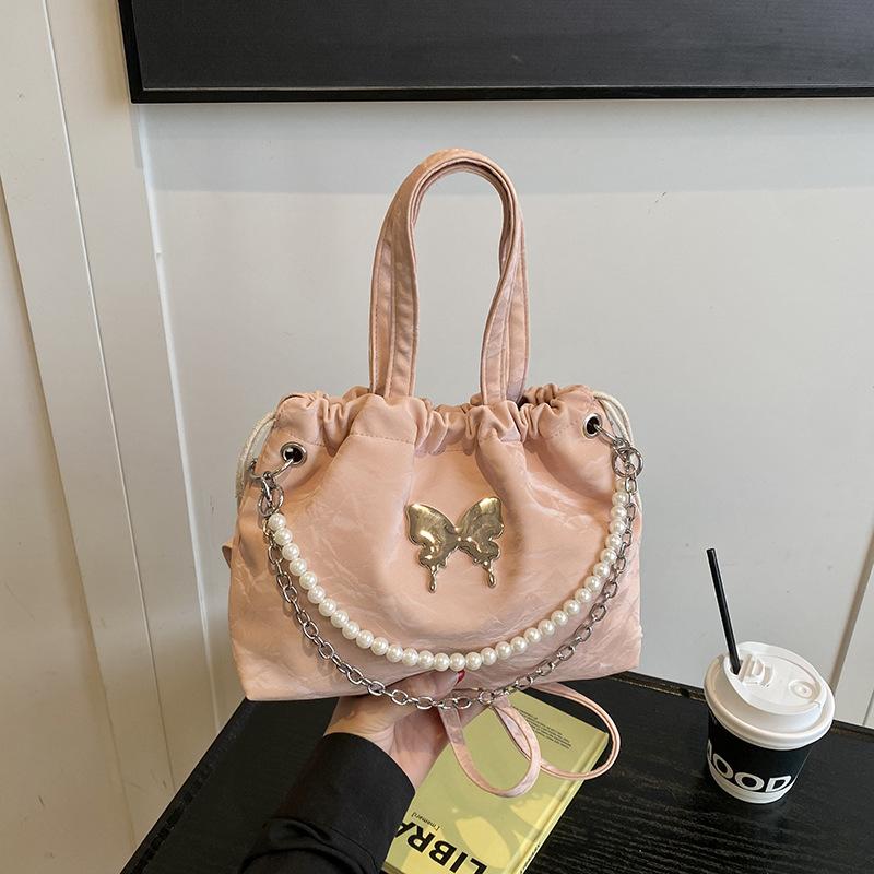 

Летняя повседневная эстетичная текстура однотонная жемчужная женская мода одно плечо кроссбоди сумочка розовый