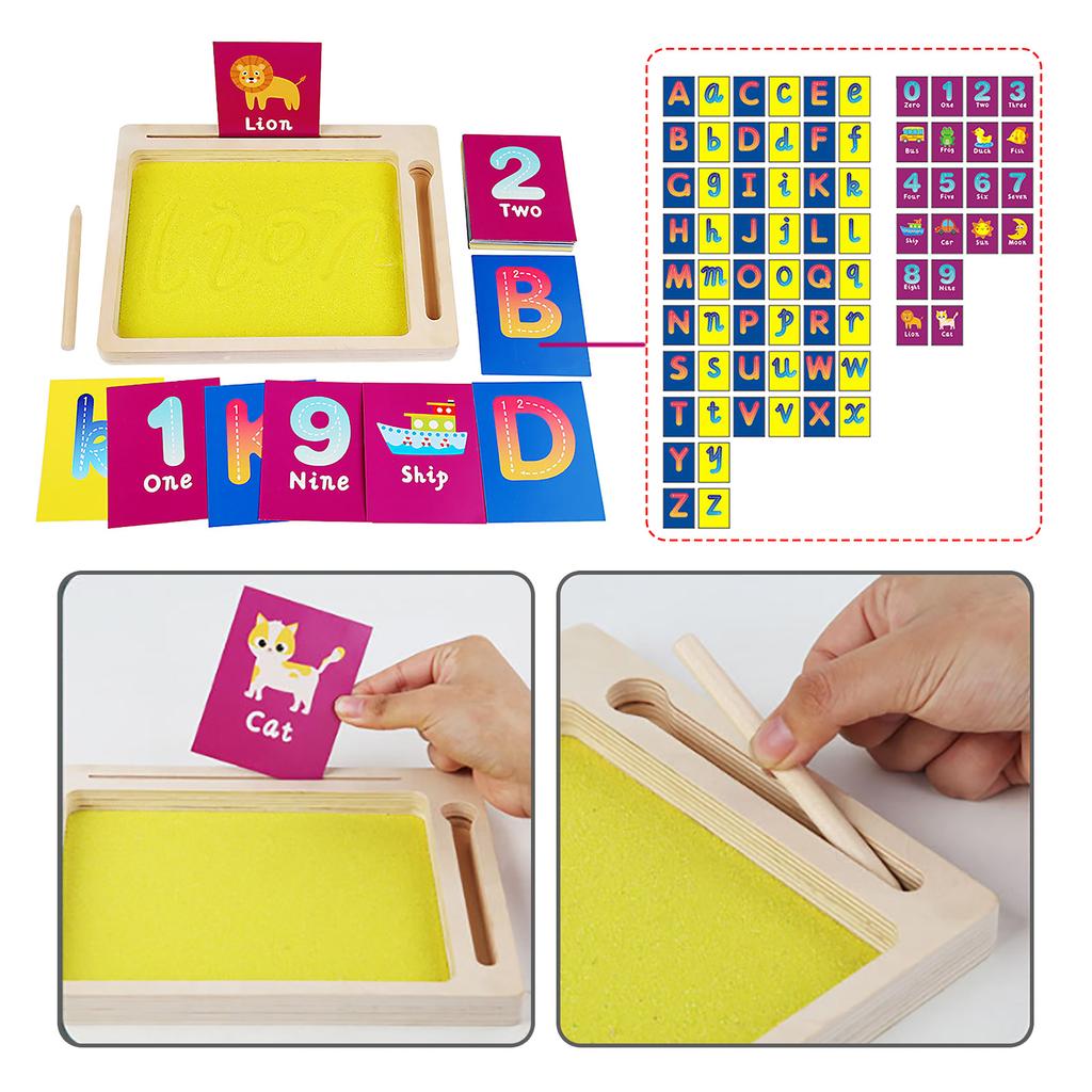 Tablica do rysowania z piaskiem dla dzieci, nauka liter i cyfr z zestawem kartek do pisania, edukacyjne malowanie dla maluchów