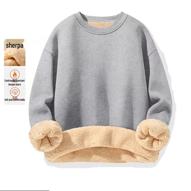 Men s Winter 2025 Plus Velvet Lambswool Hoodie - Thick, Warm, Loose Fit Jacket with Round Neck L