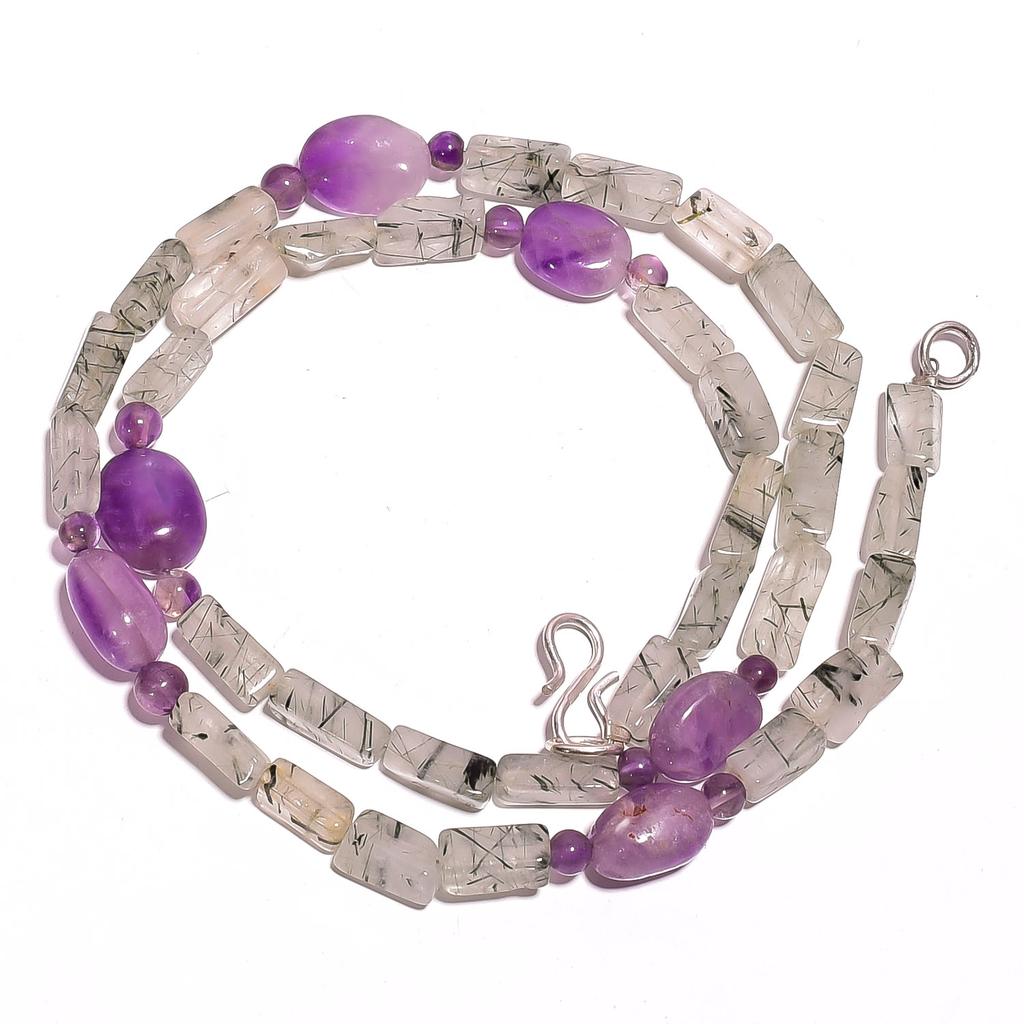 Natural Green Rutile Quartz Amethyst Gemstone Smooth Beads Necklace 17" UB-2953 UB-2953