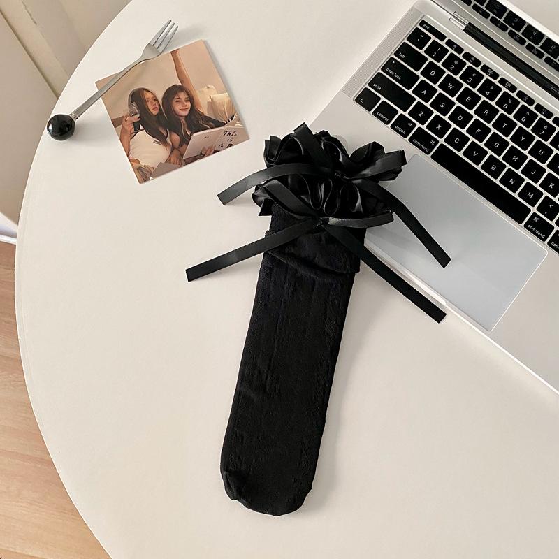 Lace Lace Stockings Children'S Lolita Bow Ribbon Women'S Socks Long Calf Socks Summer Thin Stacking Socks