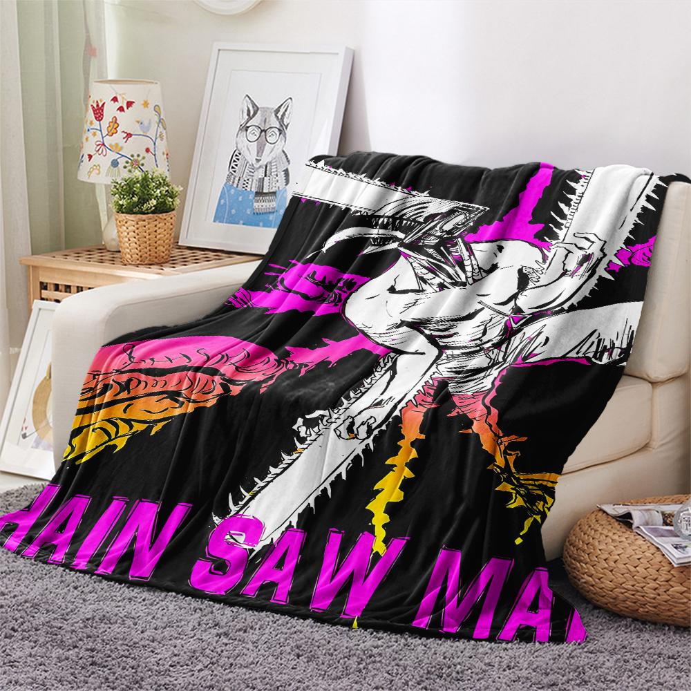 1Pc Chainsaw Man Print Flannel Blanket, High quality Comfortable for All Seasons, Home Decor, Warmth and Comfort, Perfect for Christmas Gifts