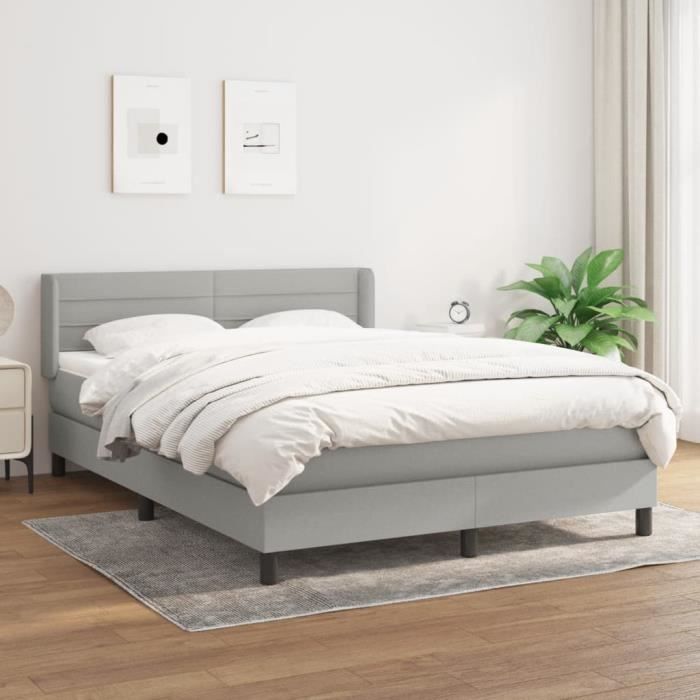 3129785 vidaXL Lit à sommier tapissier avec matelas Gris clair 140x190cm Tissu