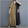 Summer Cotton and Linen Printed Contrasting Dress, Women's Casual Dress