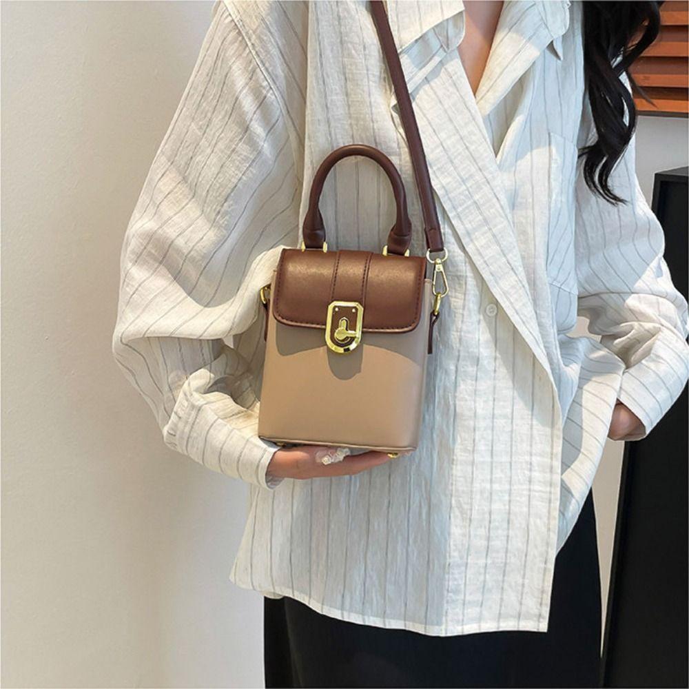 Handbag Contrast Color Phone Bag PU Ins Square Tote Bag Retro Simple Shoulder Bag Travel