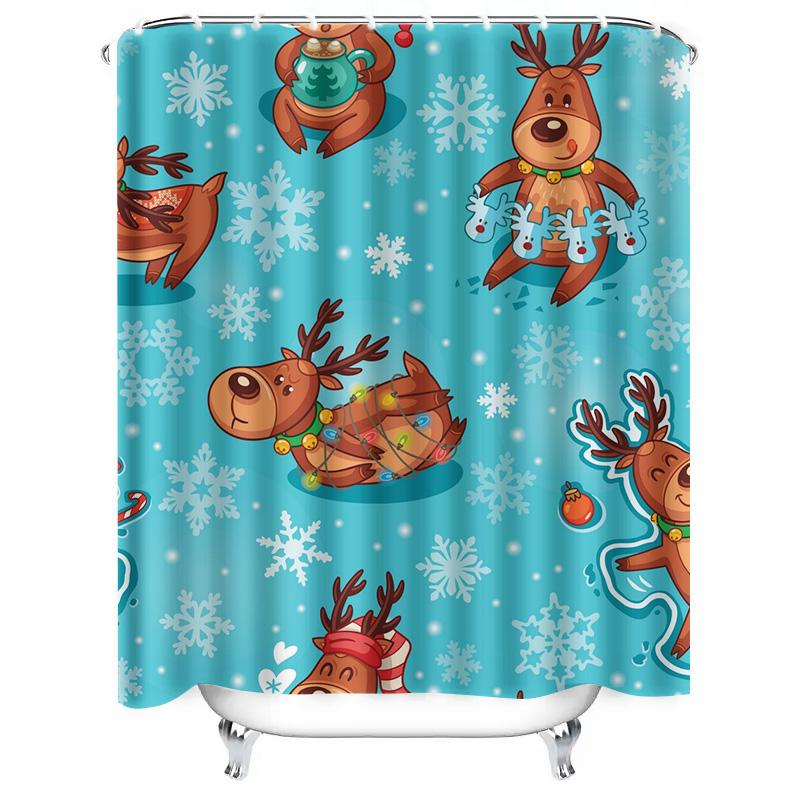 TU Whimsical Christmas Deer Shower Curtain Festive Holiday Forest Animals Bathroom Decor Cute Reindeer Backdrop Holiday Home Tex