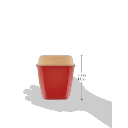 Masakazu Showa matratt Slim Two-Tier Lunch Box, Tall Emalier Lunch, Red, Microwave and Dishwasher Safe, Bottom Tier 460ml/Top Tier 250ml, Suitable for